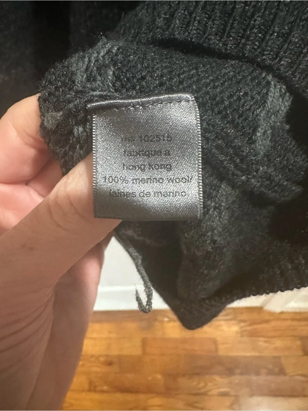 John Varvatos Black Crewneck Sweater with Subtle Stripe Texture 100% merino wool